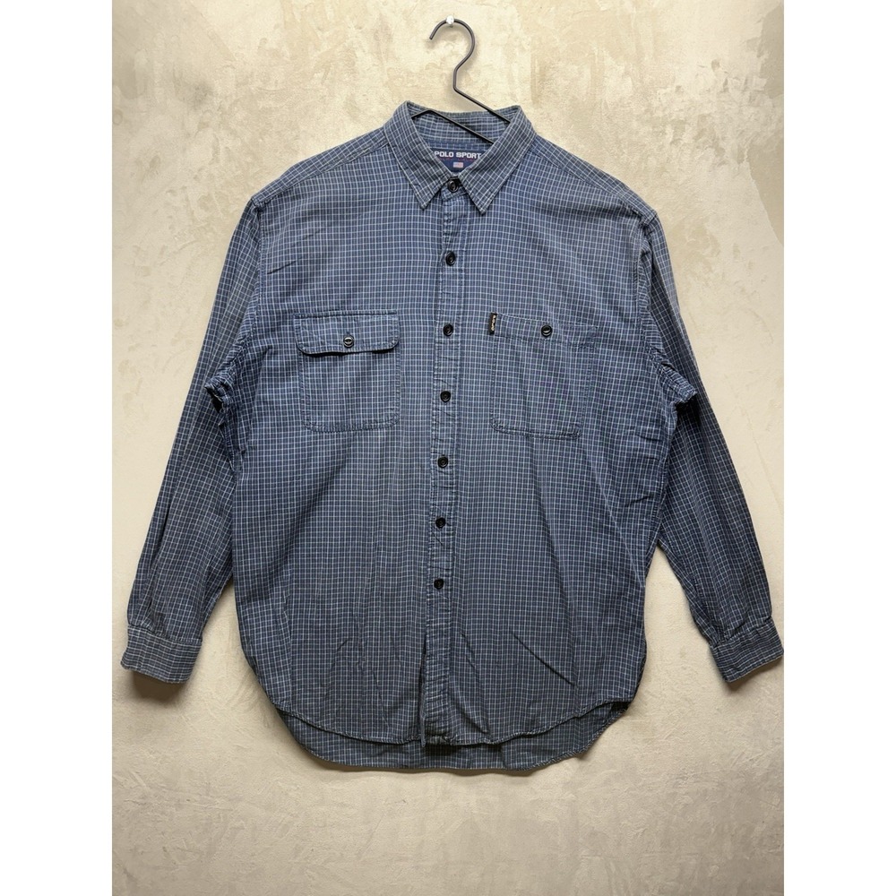 VTG Polo Sport Sportsman Shirt Ralph Lauren Mens XL Blue Plaid Button Up Long Sl